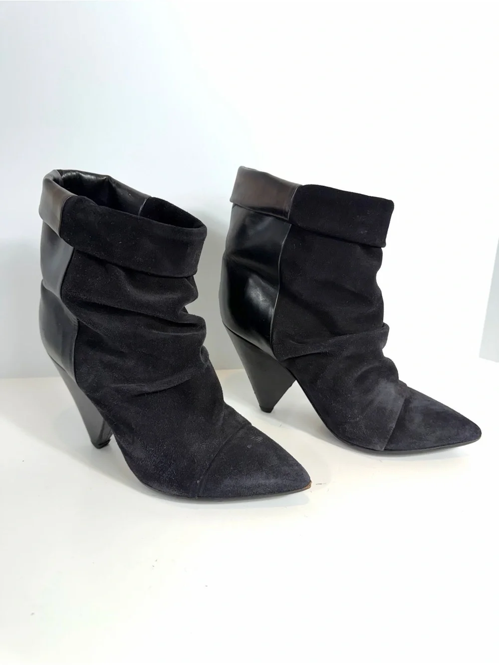 Isabel Marant Black Suede Leather Cone Heel Slouch Ankle Boots EU 36 / US 6